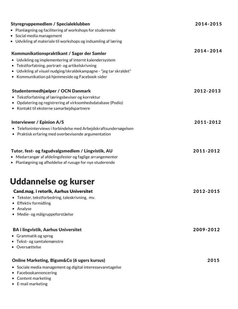 Eksempel på CV-skabelon